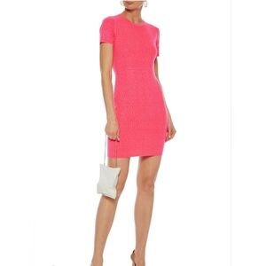 Alice +‎ Olivia Jess Crystal Embellished Stretch Knit Neon Pink Mini Dress Large